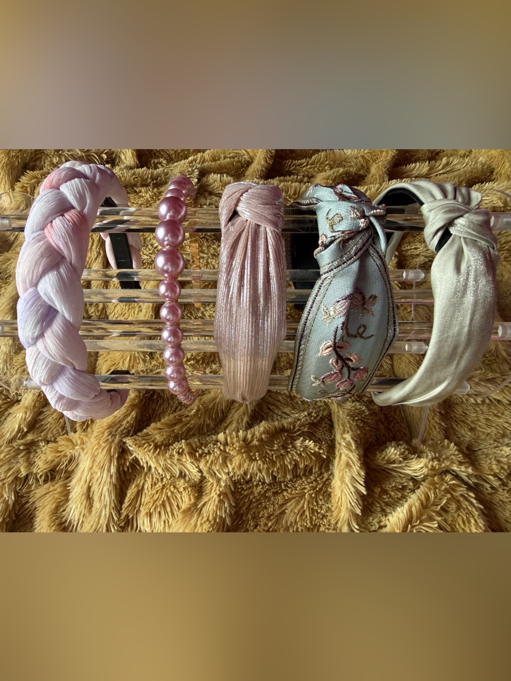 Set of 5 Women’s Headbands Lot Pearl Satin Knotted Braided Dusty Pink Rose Gold
